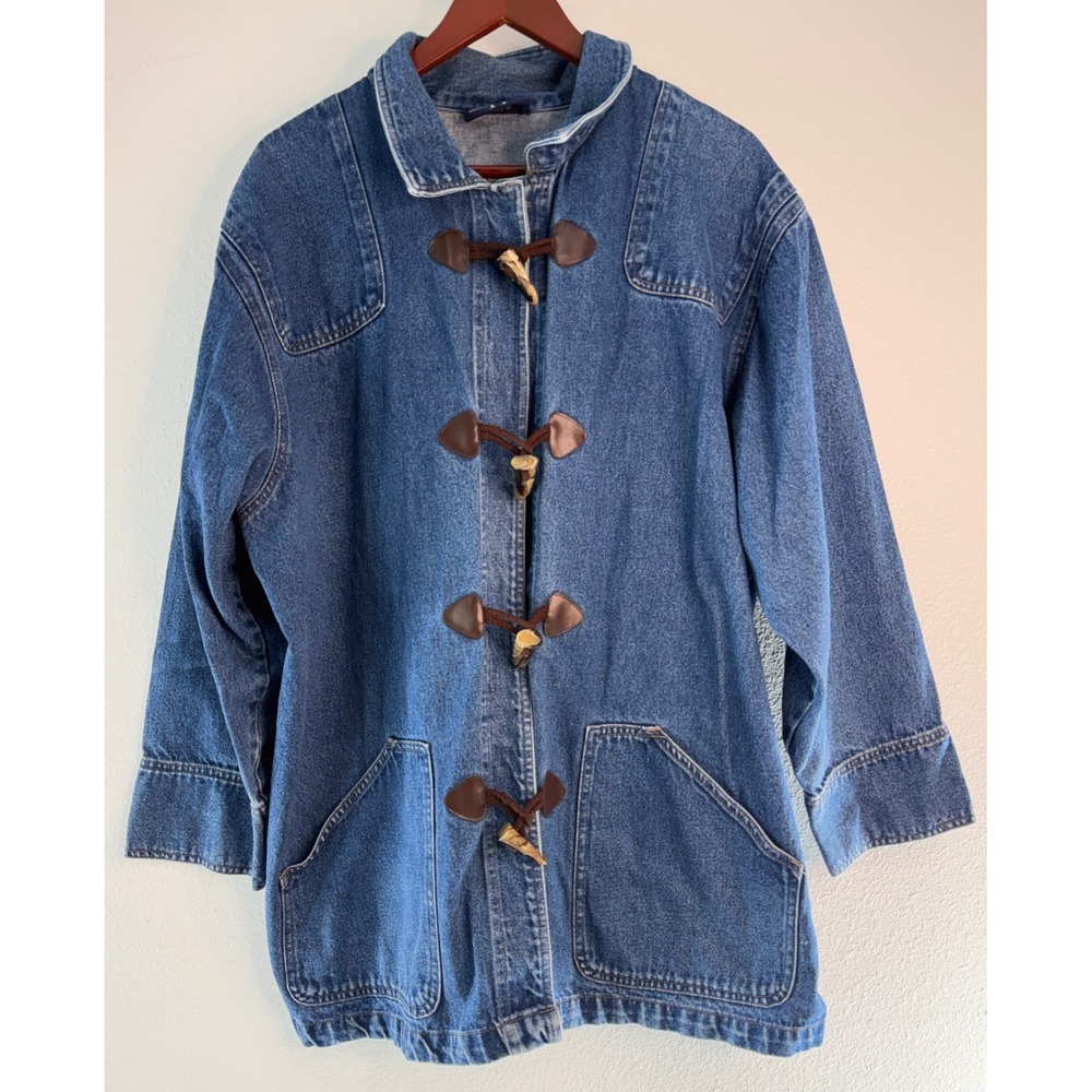 Vintage 90s Original TY Wear Blue Denim Toggle Chore Jacket Outdoor Fisherman